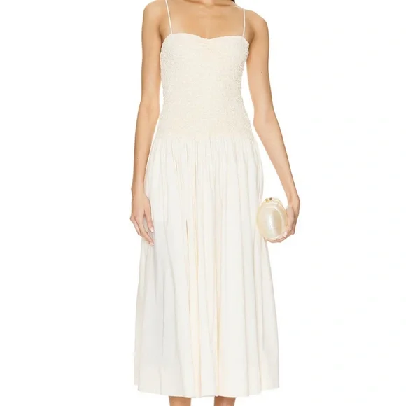NWT Revolve LPA Stacci Midi Dress in Beige & Cream - Picture 2 of 4